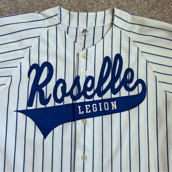Vintage Russell Athletic American Legion Baseball Jersey Roselle 229 Pinstripe M - Picture 3 of 9